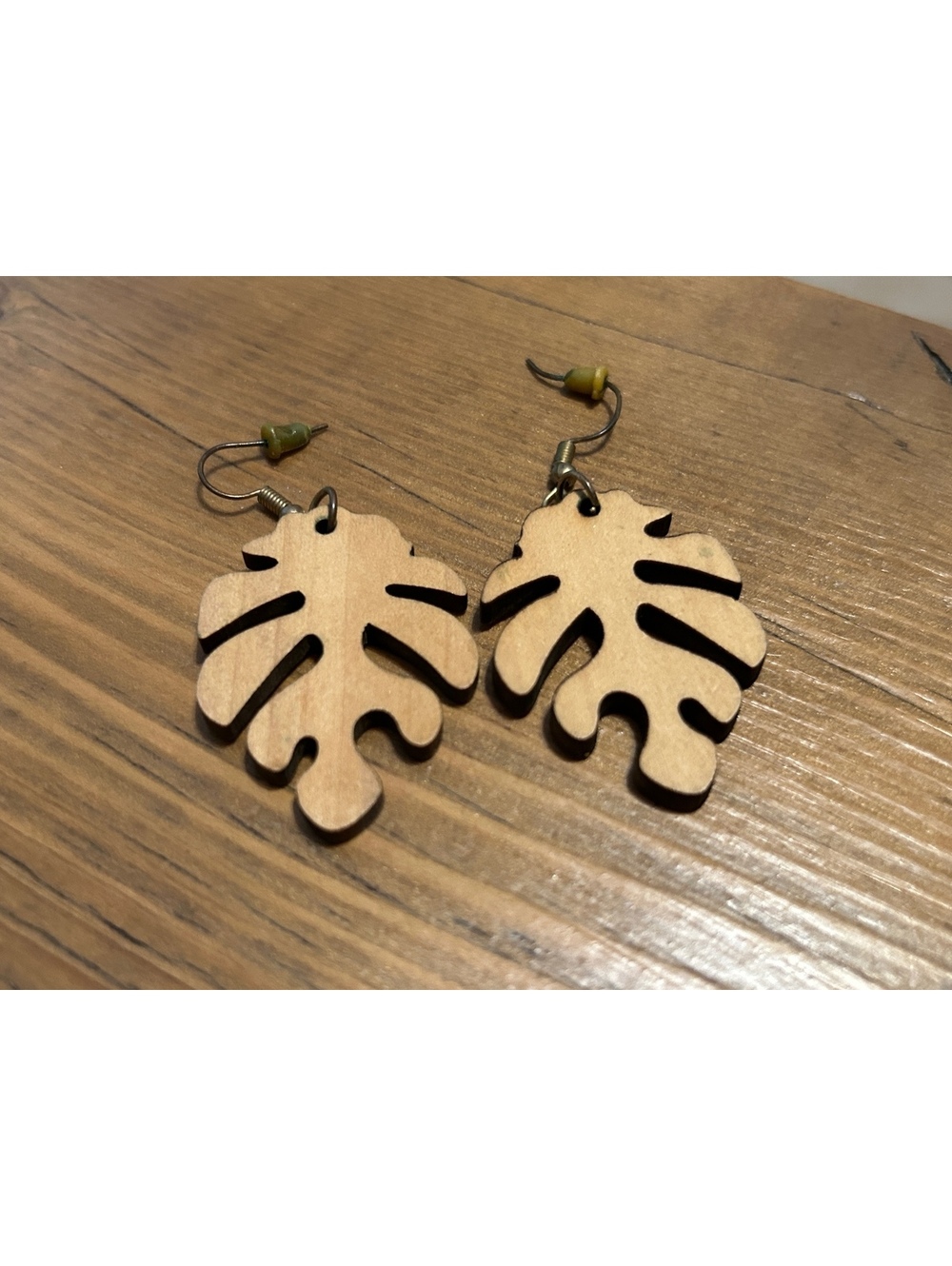 Wooden Leaf Shaped Dangle Earrings